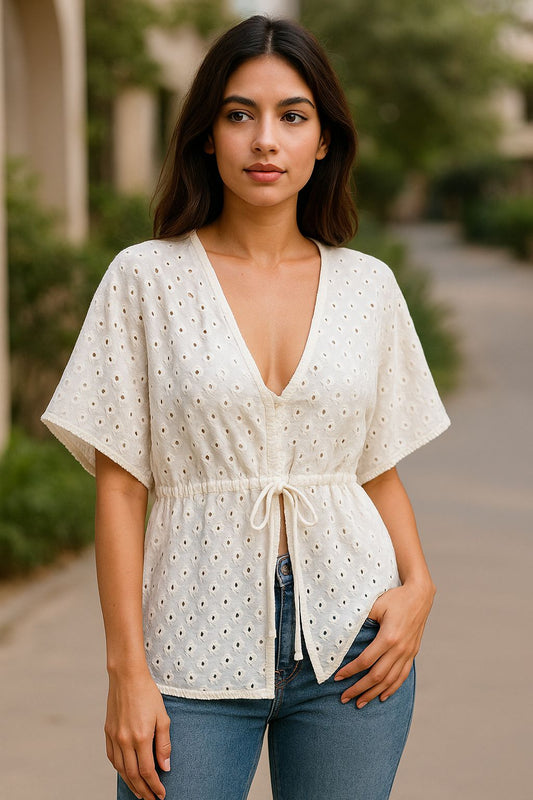 White eyelet kimono top